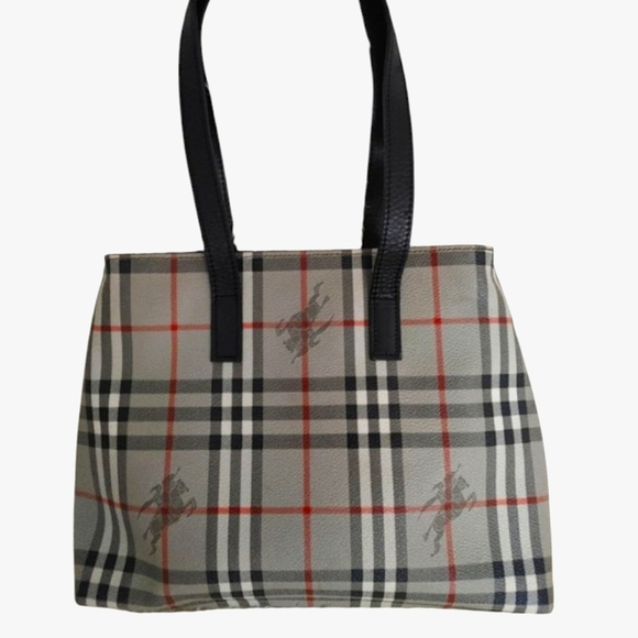 Burberry Handbags - Burberrys Grey Multi Check Print Canvas Leather Bag